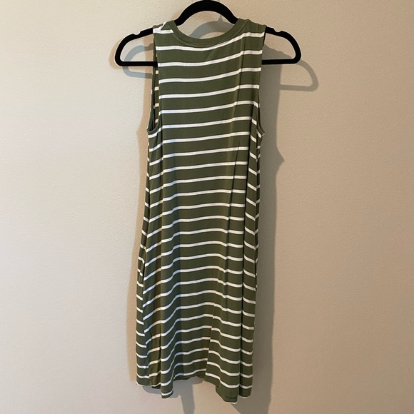 Racerback Striped Olive Sundress Sun Dress Pockets Sz S - Picture 2 of 5